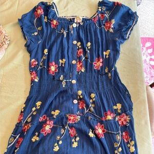 Fig and Flower Smocked Maxi Dress with Flutter Sleeves in Blue and Pink